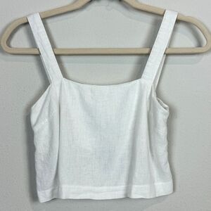 Princess Polly White Cropped Linen Blend Tank 0